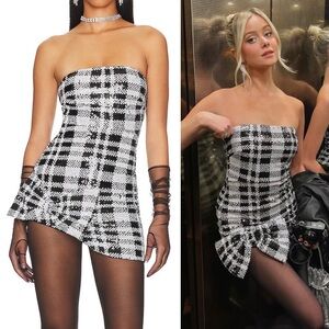 REVOLVE LOVERS AND FRIENDS Sala Sequin Mini Dress Black White Checks XL NWT
